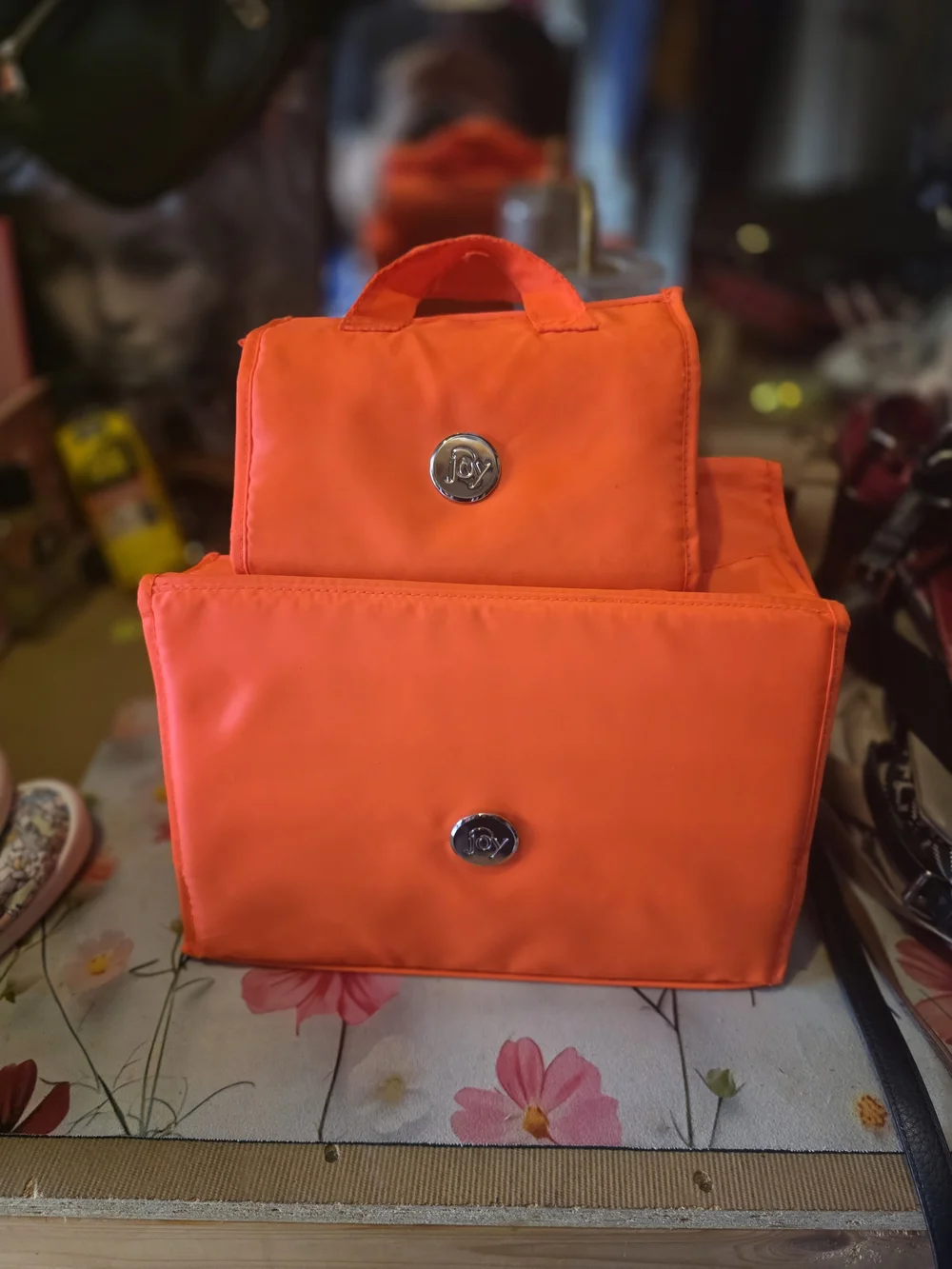 Joy Mangano Bright Orange Travel Cosmetic Organizer Bag
